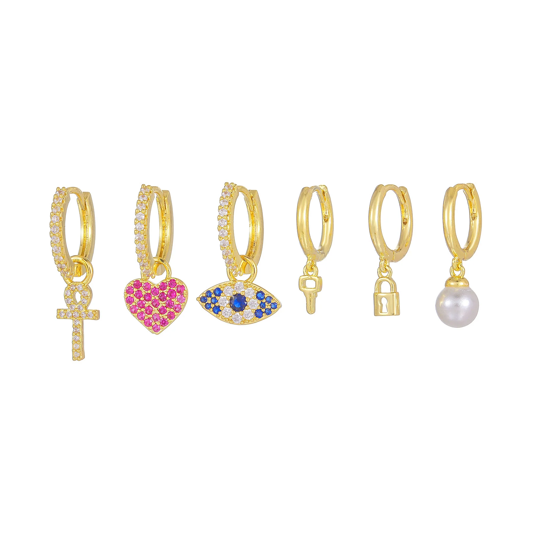Wholesale Women's Copper Earrings With Inlaid Zircon Geometric And Heart Shape Design - Image 5