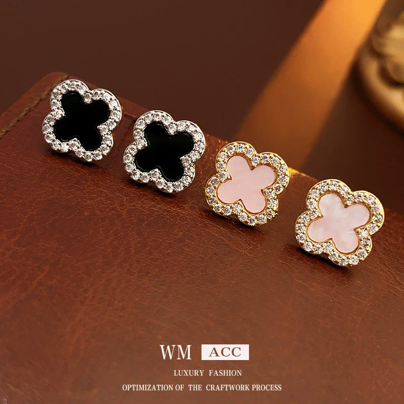 Wholesale Women's Copper Electroplated Geometric And Flower Motherofpearl Zircon Earrings
