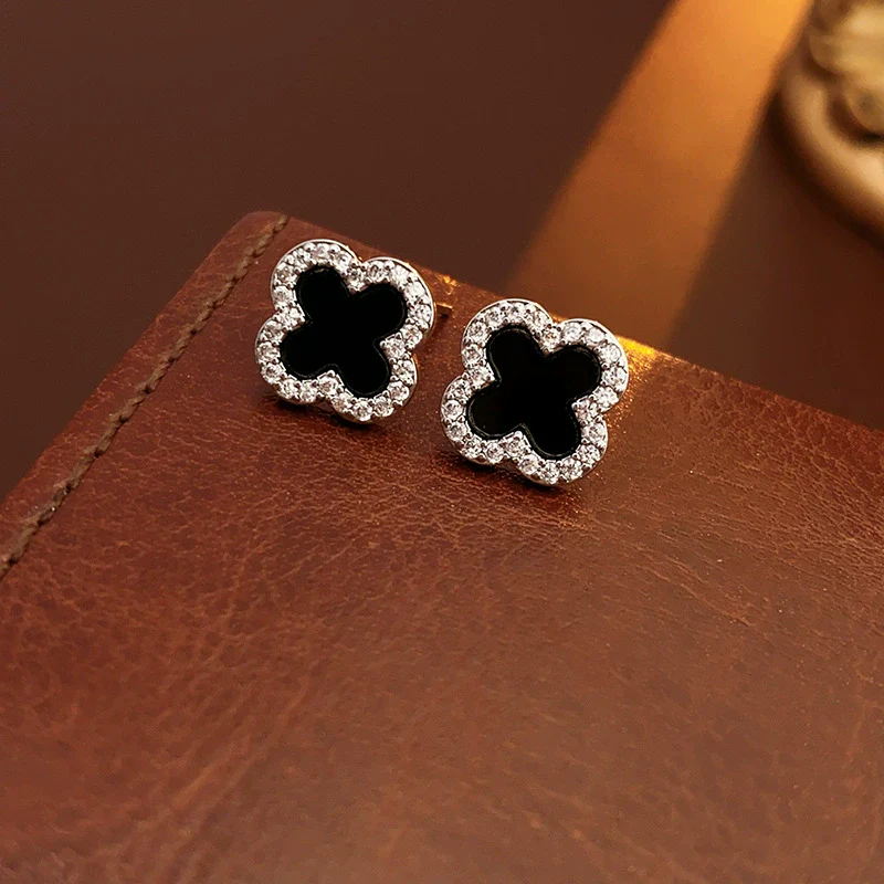 Wholesale Women's Copper Electroplated Geometric And Flower Motherofpearl Zircon Earrings - Image 5