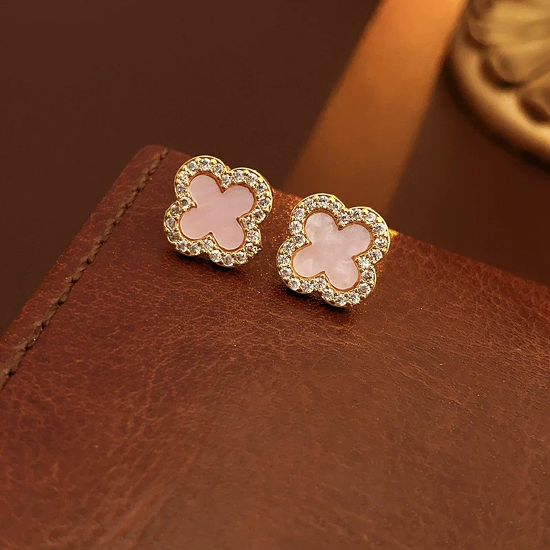 Wholesale Women's Copper Electroplated Geometric And Flower Motherofpearl Zircon Earrings - Image 6
