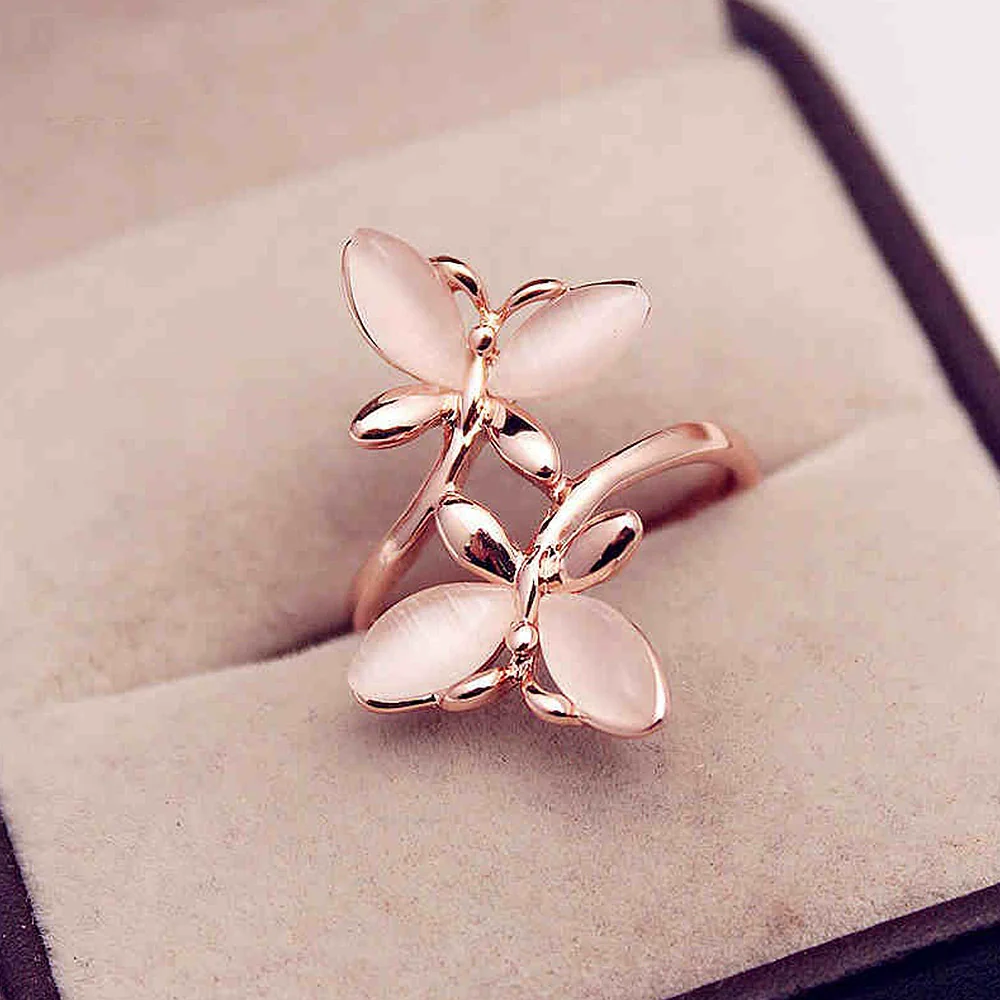 Wholesale Women's Copper Flower Zircon Imitation Cat's Eye Ring Luxury Fashion Niche Accessory