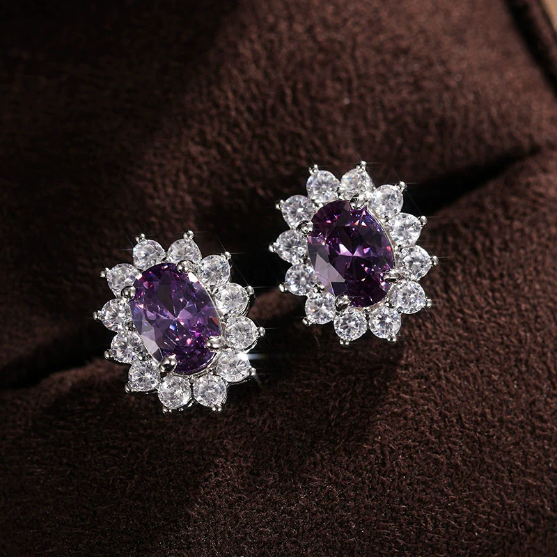 Wholesale Women's Copper Flowershaped Geometric Micropaved Zircon Earrings - Image 6