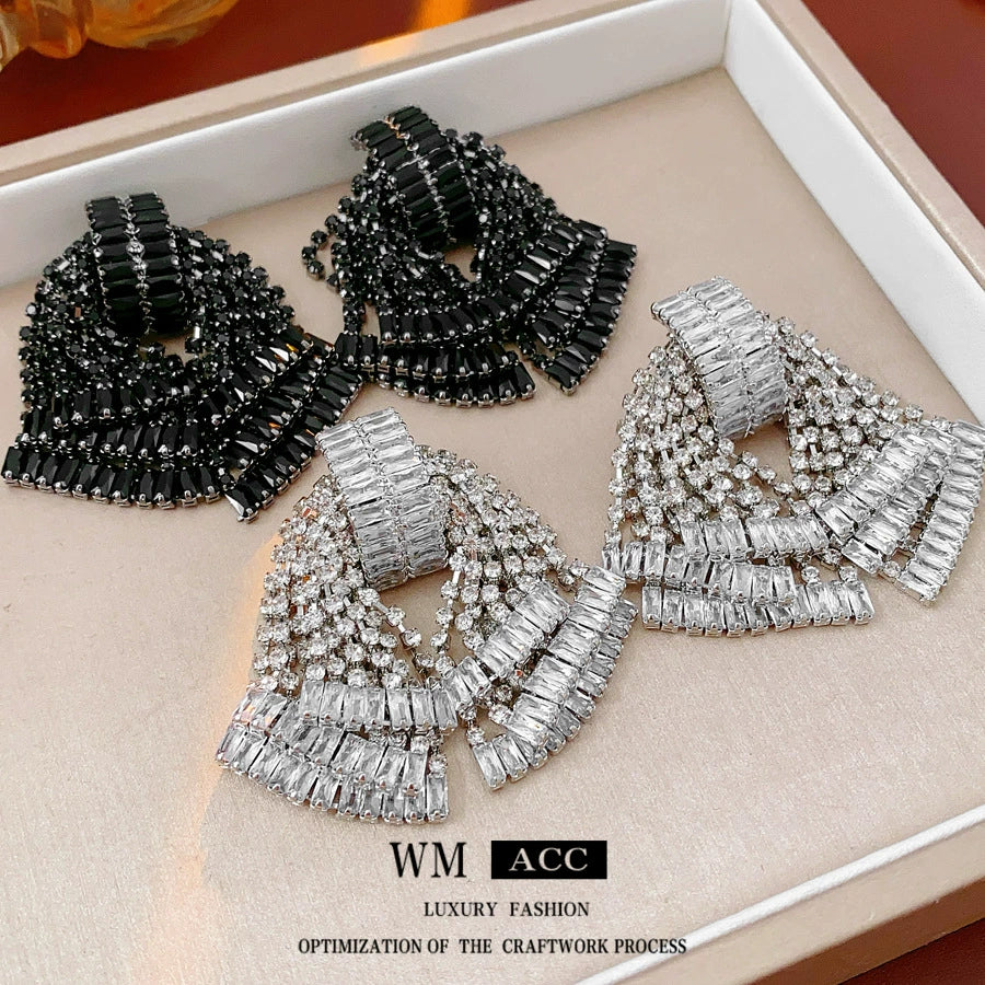 Wholesale Women's Copper Geometric And Bow Pattern Diamond Set Highend Earrings With 925 Silver Ear Needles