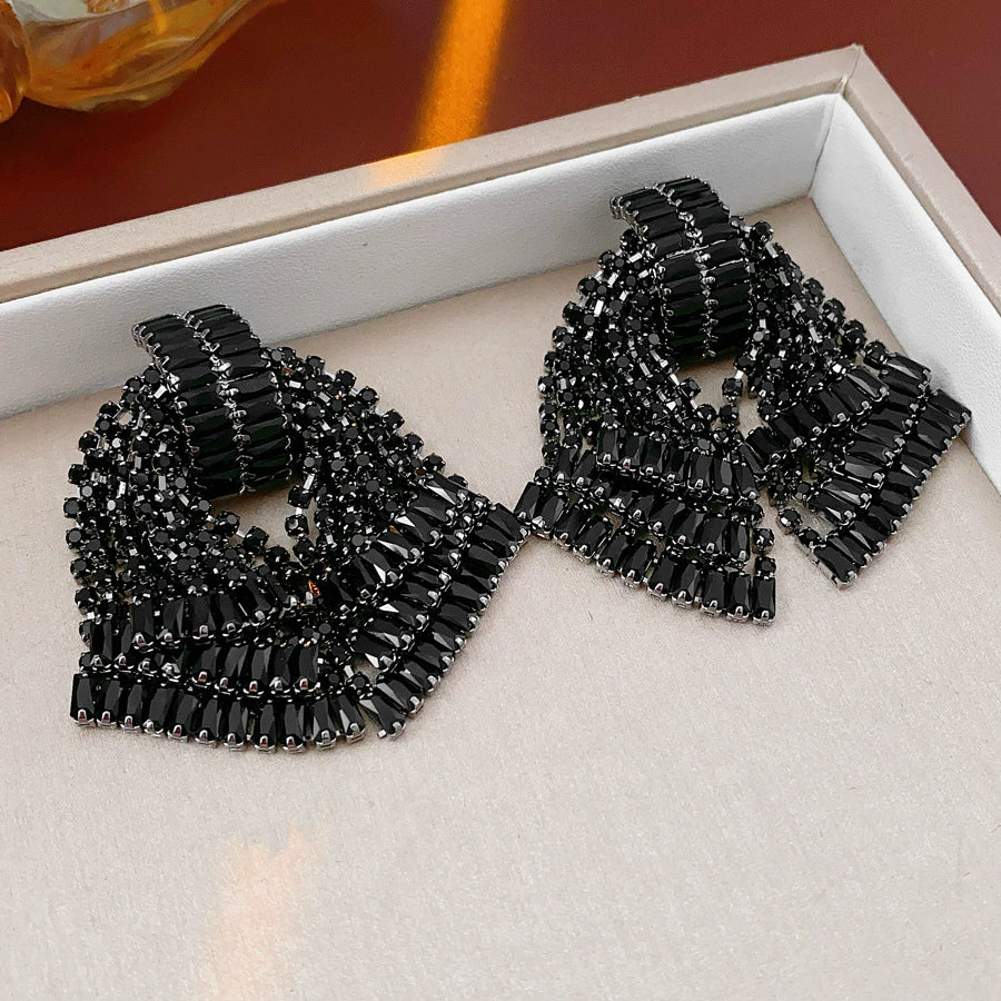 Wholesale Women's Copper Geometric And Bow Pattern Diamond Set Highend Earrings With 925 Silver Ear Needles - Image 7