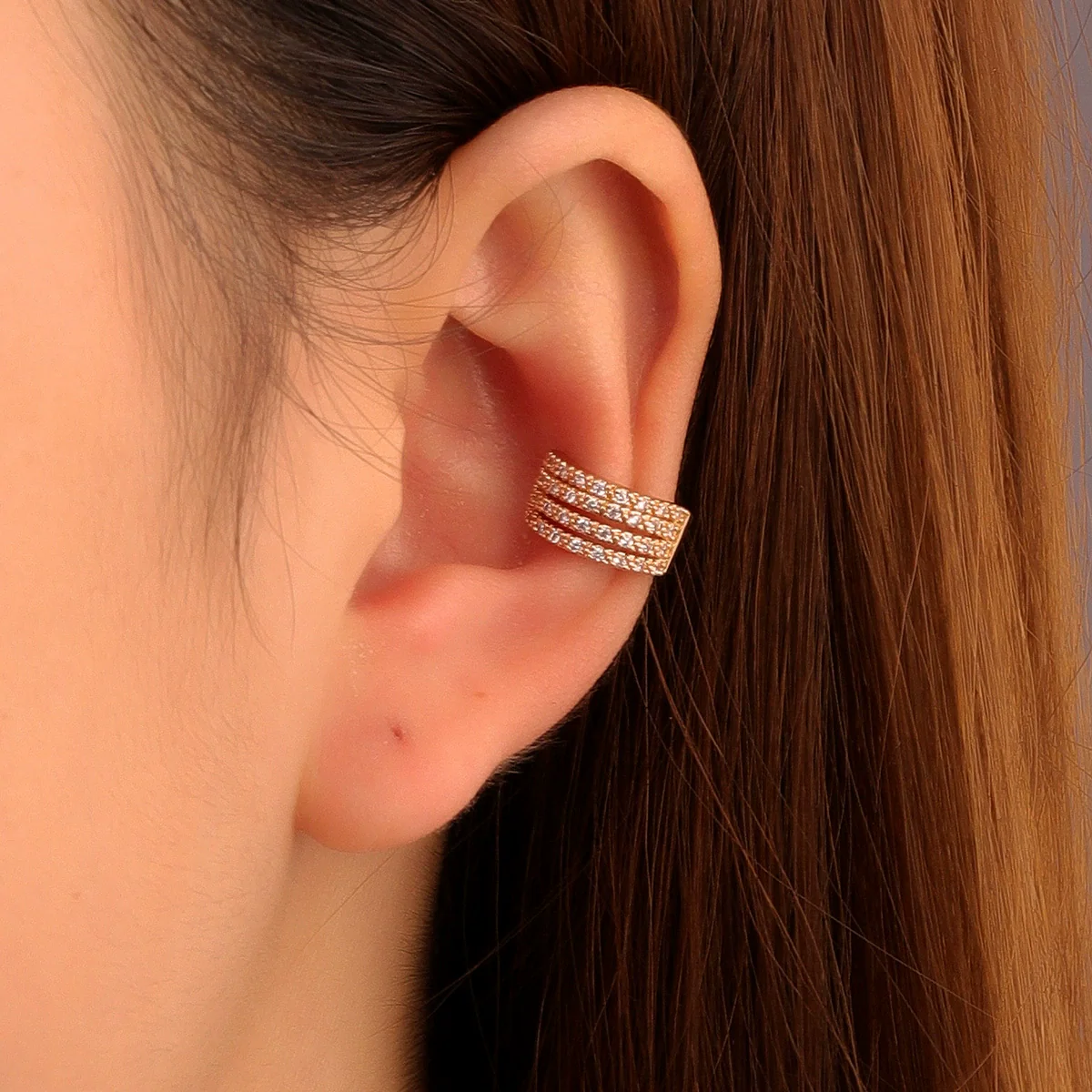 Wholesale Women's Copper Geometric Ctype Retro Microinlaid Zircon Earrings With Electroplating