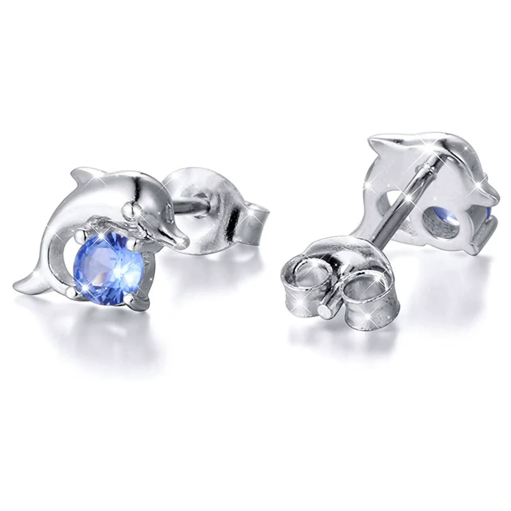 Wholesale Women's Copper Geometric Dolphin Zircon Earrings - Image 2