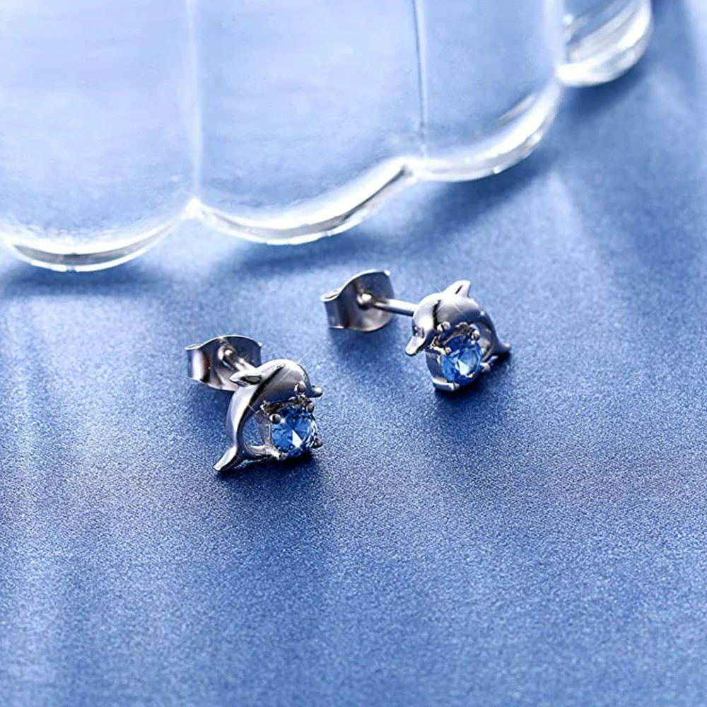 Wholesale Women's Copper Geometric Dolphin Zircon Earrings - Image 4