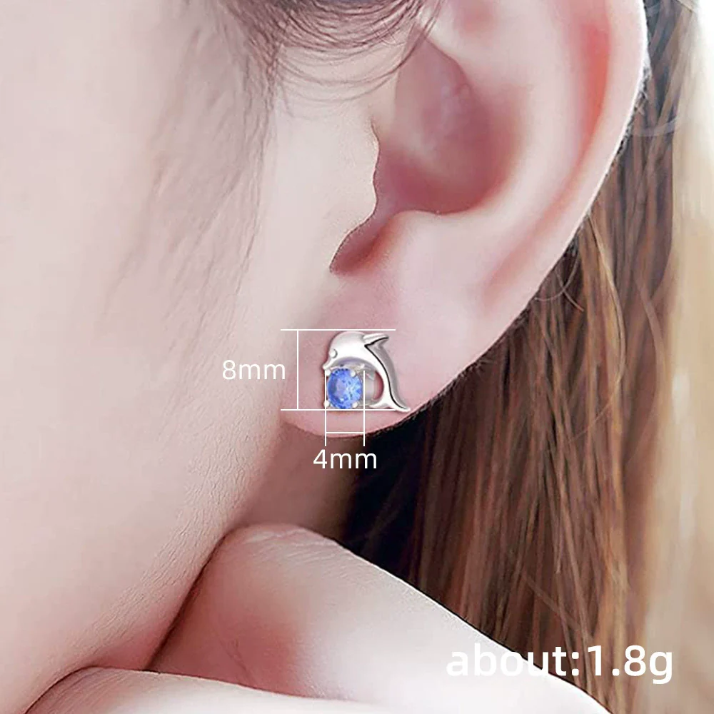 Wholesale Women's Copper Geometric Dolphin Zircon Earrings - Image 5