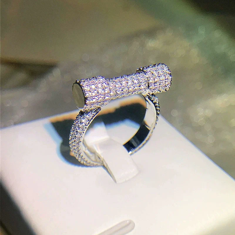 Wholesale Women's Copper Geometric Inlaid Zircon Dumbbell Shape Ring