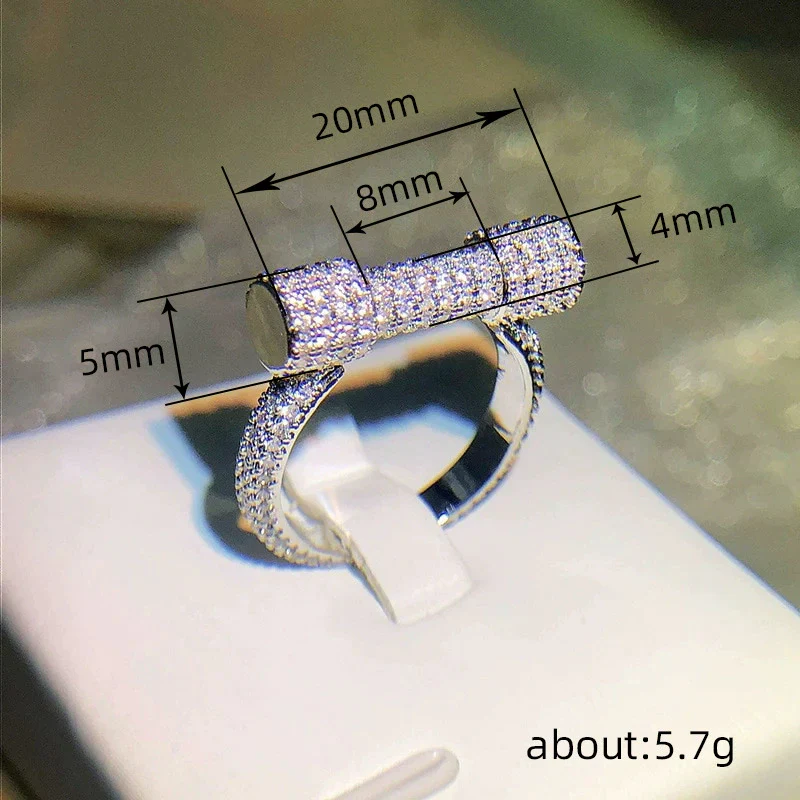 Wholesale Women's Copper Geometric Inlaid Zircon Dumbbell Shape Ring - Image 5