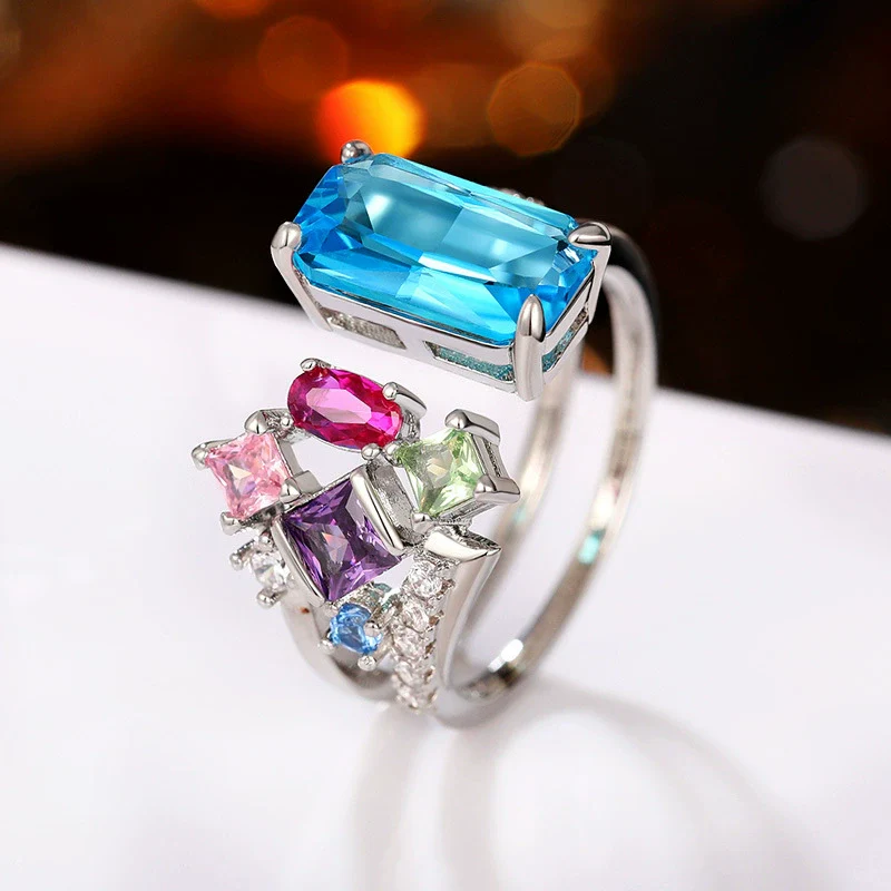 Wholesale Women's Copper Geometric Inlaid Zircon Open Ring Light Luxury Niche Design - Image 2