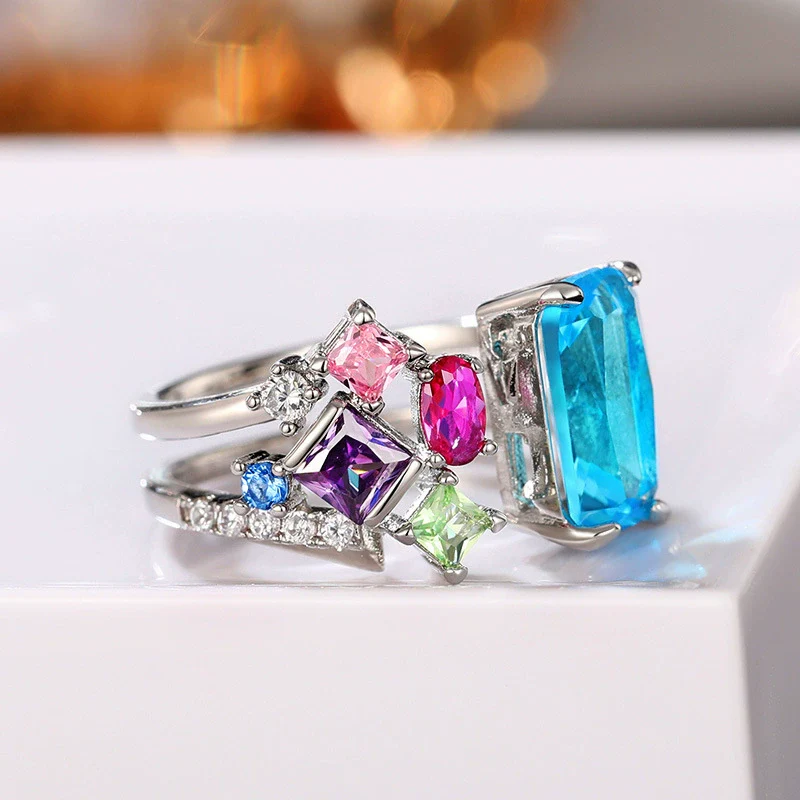 Wholesale Women's Copper Geometric Inlaid Zircon Open Ring Light Luxury Niche Design - Image 3