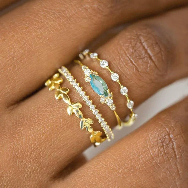 Wholesale Women's Copper Geometric Marquise Ring Set With Zirconia Design