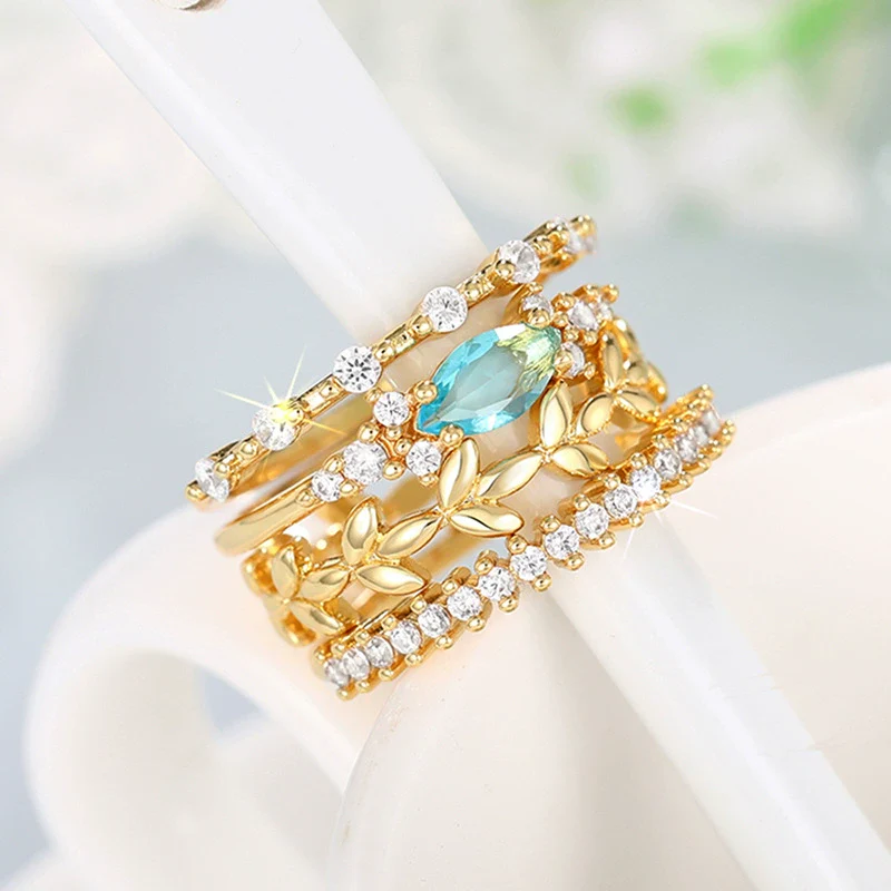 Wholesale Women's Copper Geometric Marquise Ring Set With Zirconia Design - Image 3