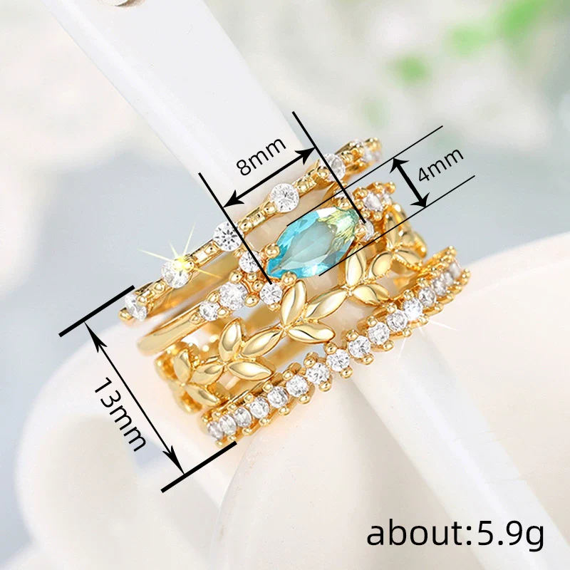 Wholesale Women's Copper Geometric Marquise Ring Set With Zirconia Design - Image 4
