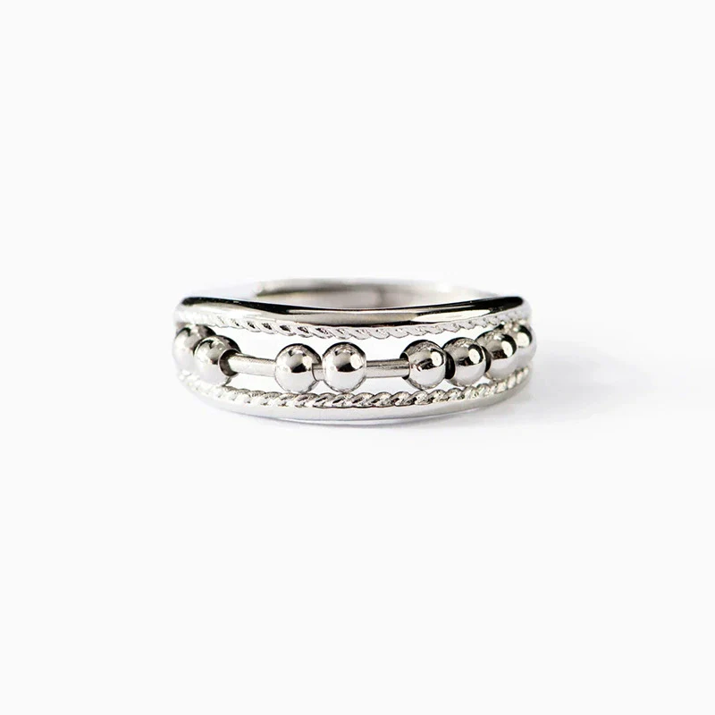 Wholesale Women's Copper Geometric Movable Bead Niche Design Electroplated Ring