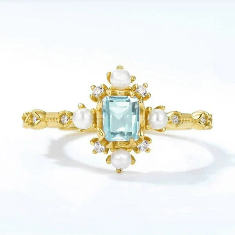 Wholesale Women's Copper Geometric Palace Style Imitation Pearl Ring With Electroplating - Image 2