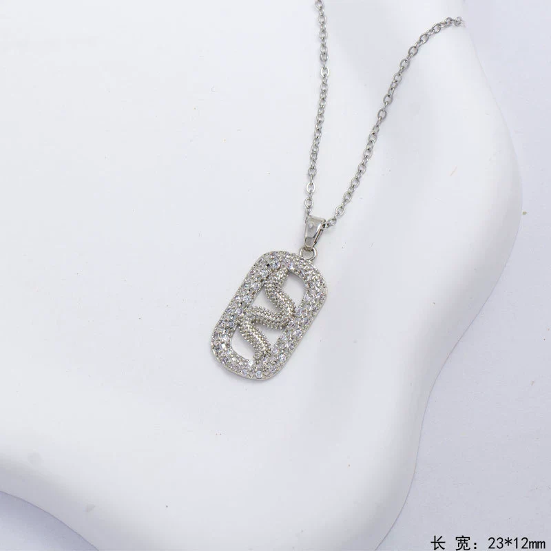 Wholesale Women's Copper Geometric Pendant Necklace With Inlay And Electroplating - Image 7