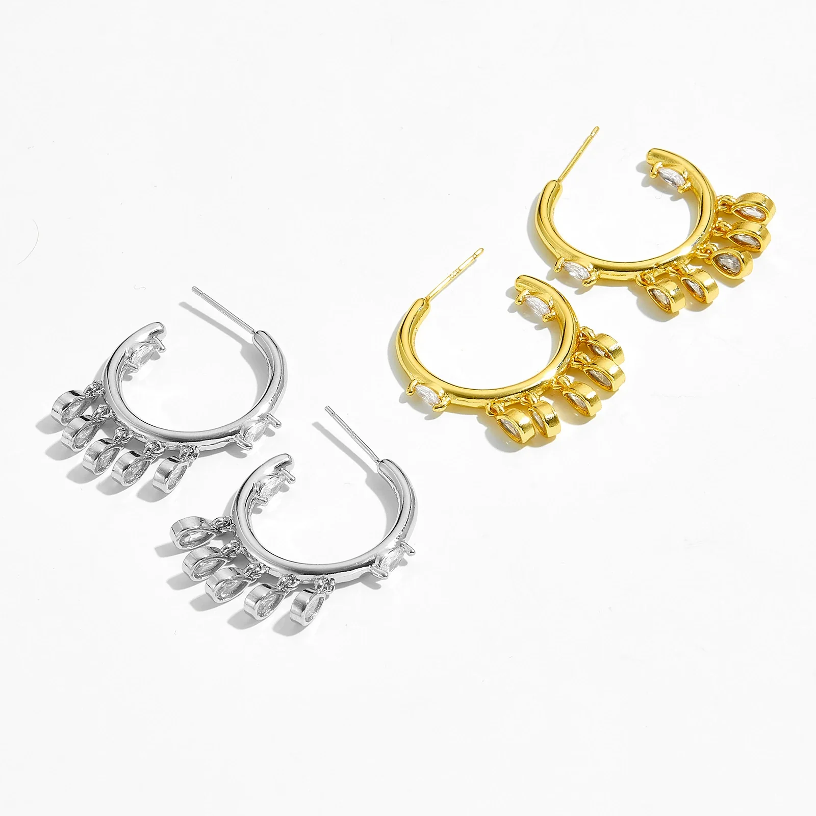 Wholesale Women's Copper Geometric Retro Simple Electroplated Zircon Drop Earrings - Image 3
