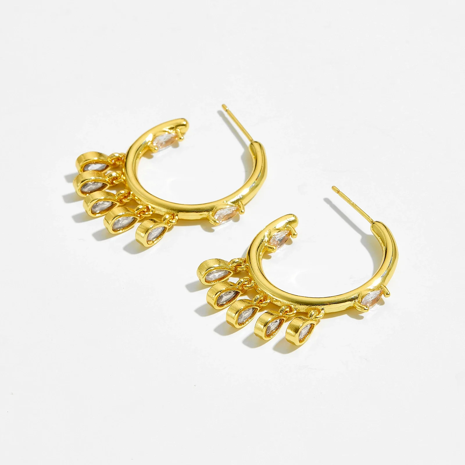 Wholesale Women's Copper Geometric Retro Simple Electroplated Zircon Drop Earrings - Image 7