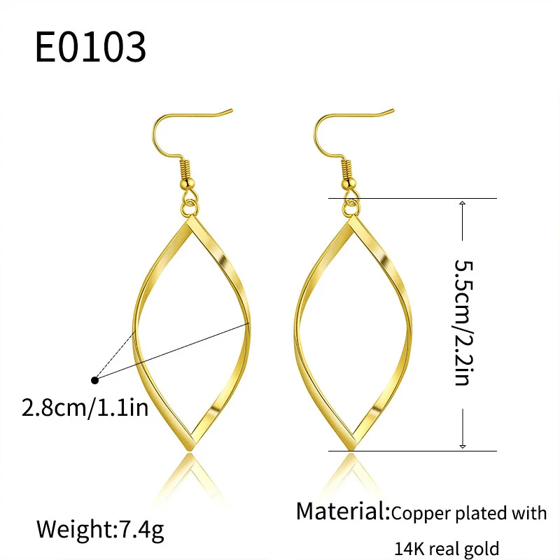Wholesale Women's Copper Geometric Spiral Hollow Leaf Electroplated Earrings - Image 3