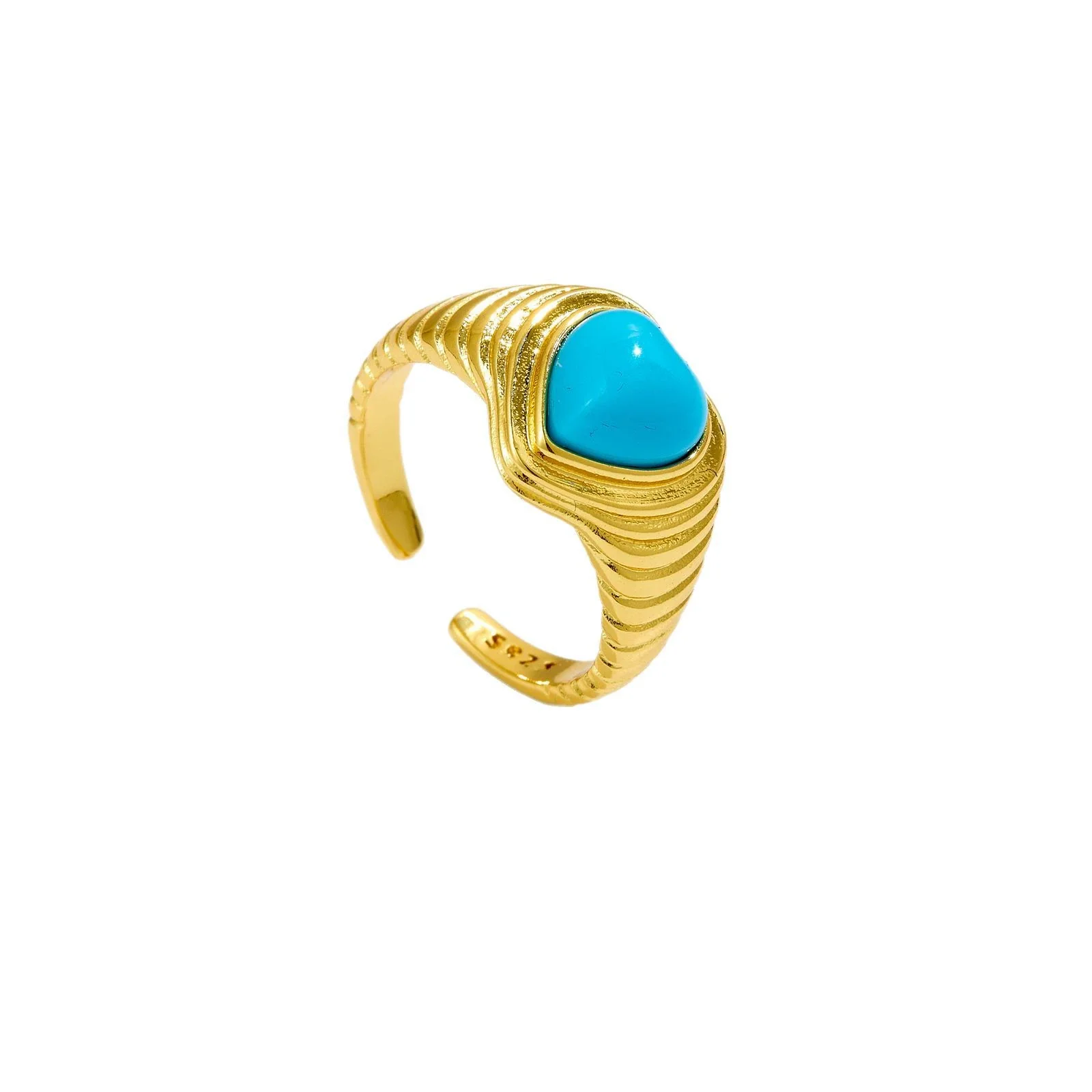 Wholesale Women's Copper Geometric Style Retro Highend Turquoise Finger Ring With Platinum And 18K Gold Electroplating - Image 5