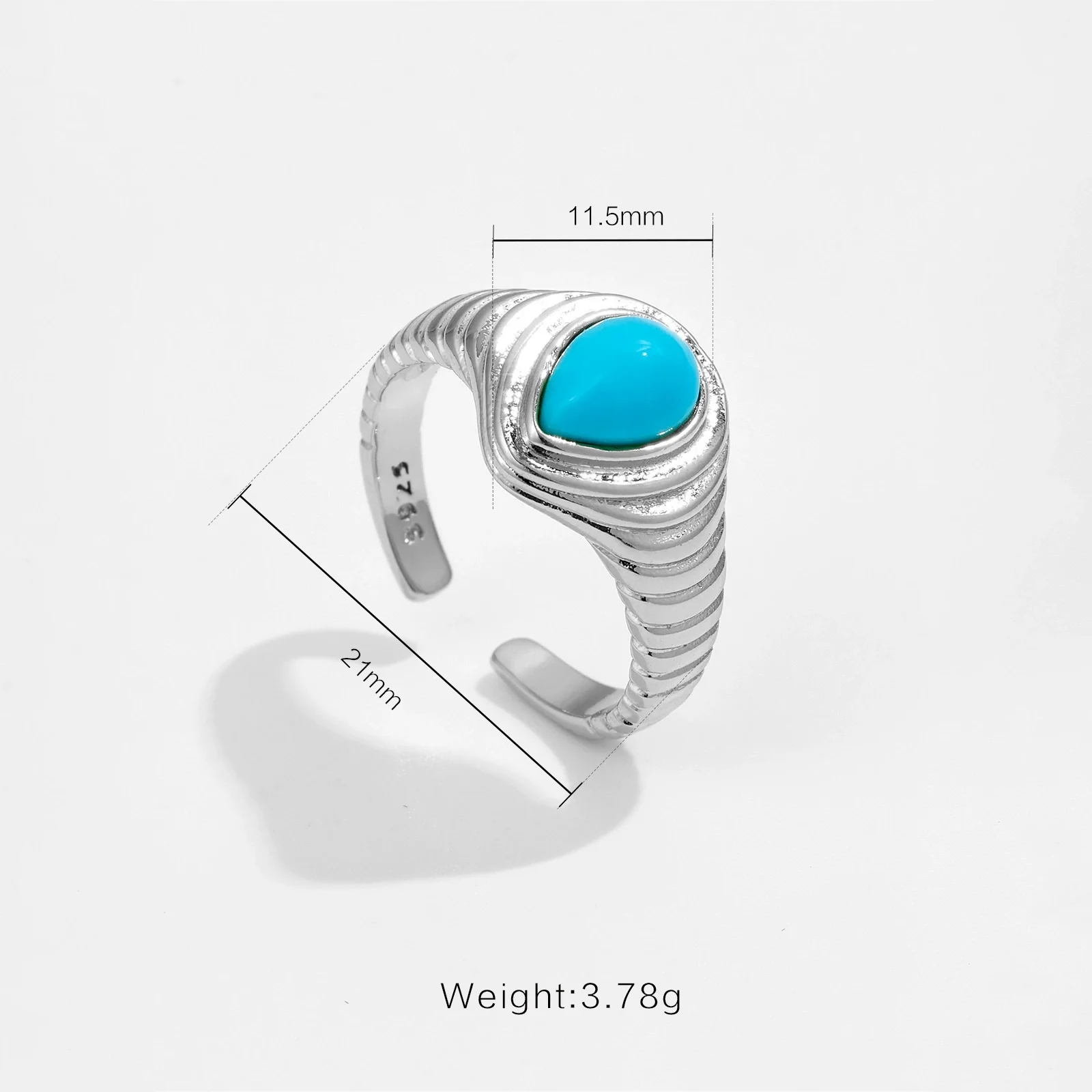 Wholesale Women's Copper Geometric Style Retro Highend Turquoise Finger Ring With Platinum And 18K Gold Electroplating - Image 6