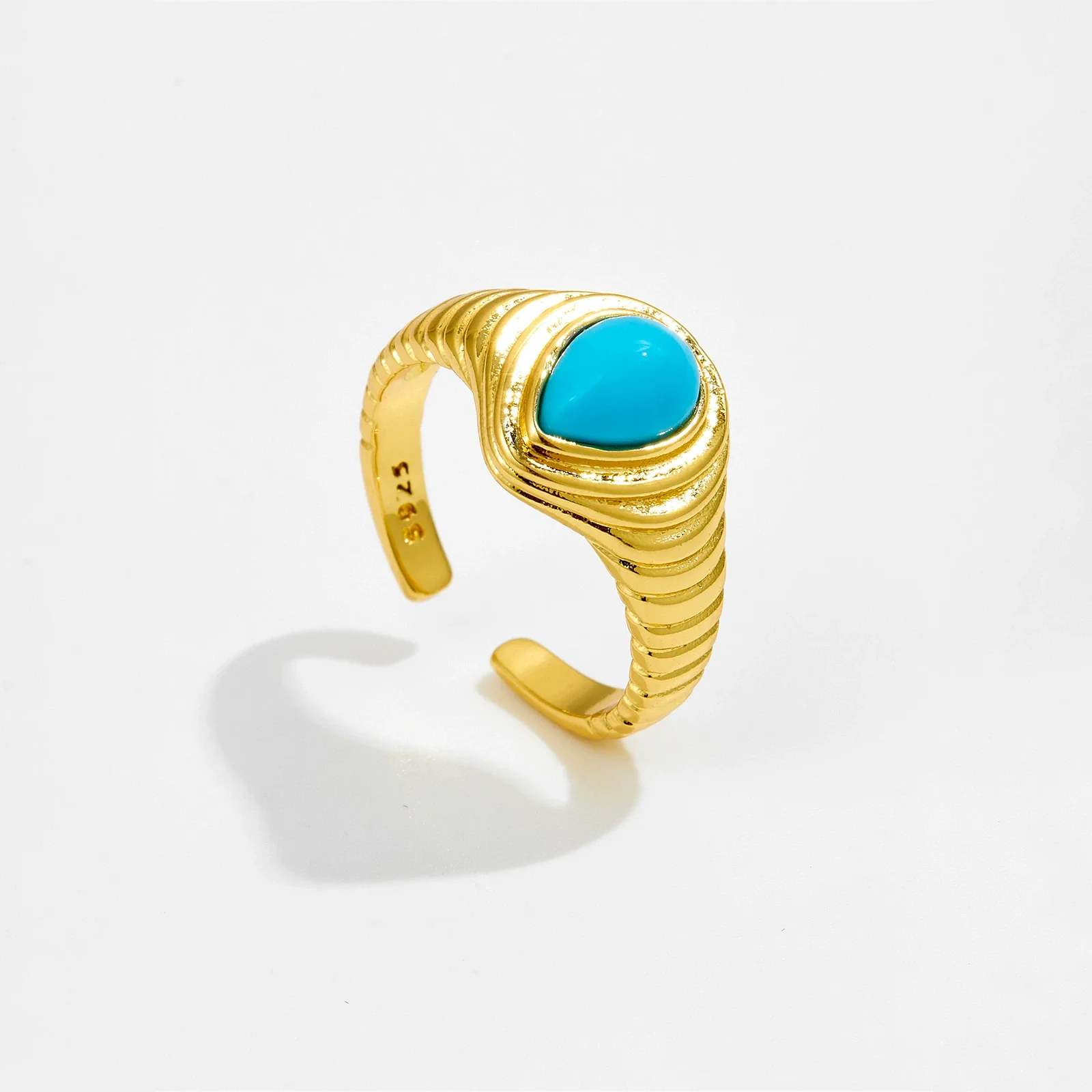 Wholesale Women's Copper Geometric Style Retro Highend Turquoise Finger Ring With Platinum And 18K Gold Electroplating - Image 7