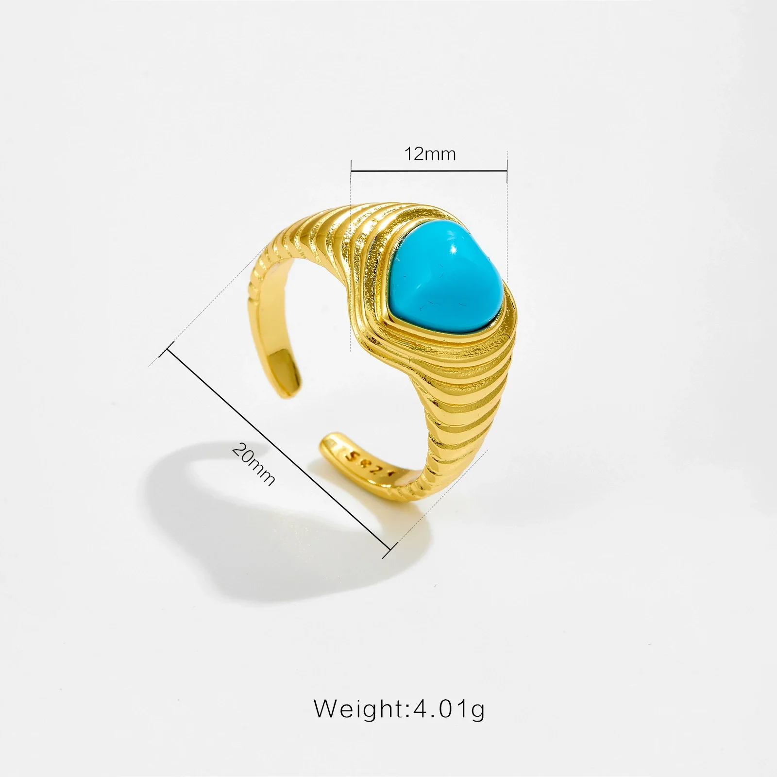 Wholesale Women's Copper Geometric Style Retro Highend Turquoise Finger Ring With Platinum And 18K Gold Electroplating - Image 9