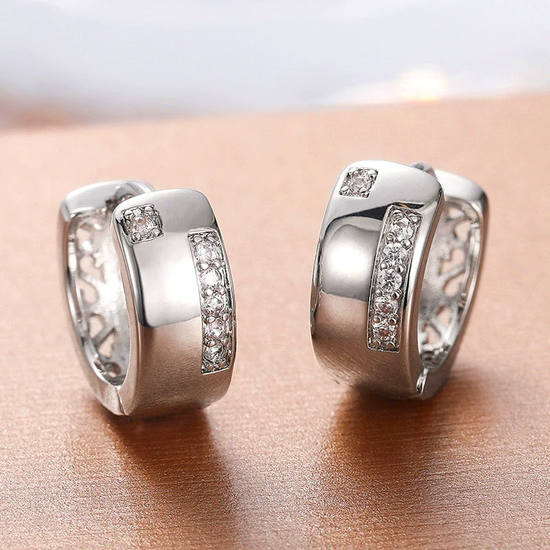 Wholesale Women's Copper Geometric U Shaped Zircon Earrings - Image 2