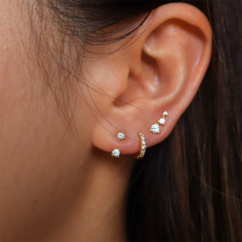 Wholesale Women's Copper Geometric Zircon Earrings 14K Real Gold Electroplated - Image 3