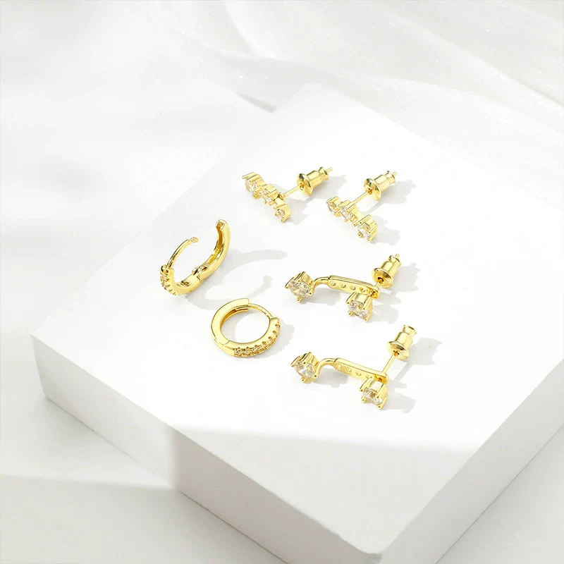 Wholesale Women's Copper Geometric Zircon Earrings 14K Real Gold Electroplated - Image 4