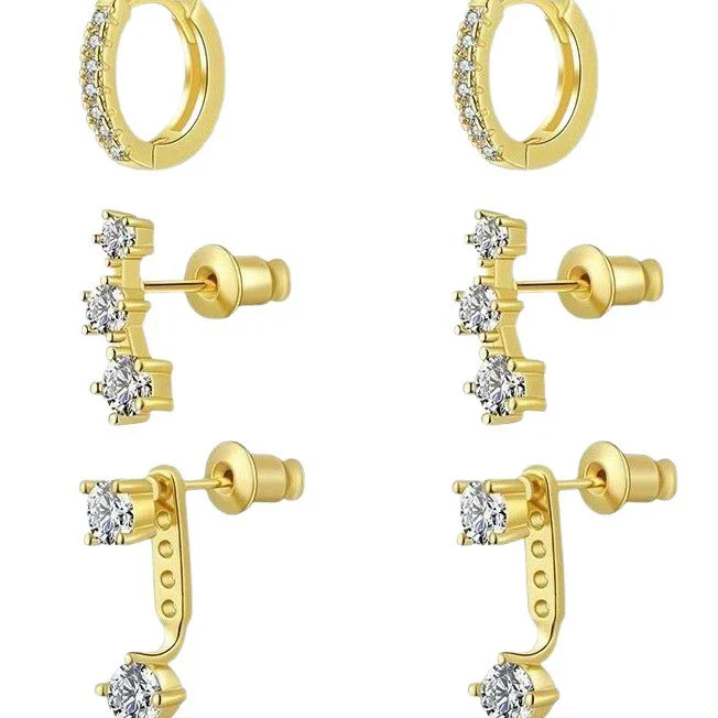 Wholesale Women's Copper Geometric Zircon Earrings 14K Real Gold Electroplated - Image 5