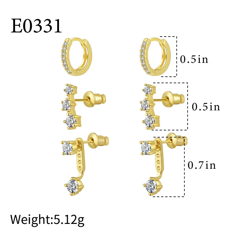 Wholesale Women's Copper Geometric Zircon Earrings 14K Real Gold Electroplated - Image 6