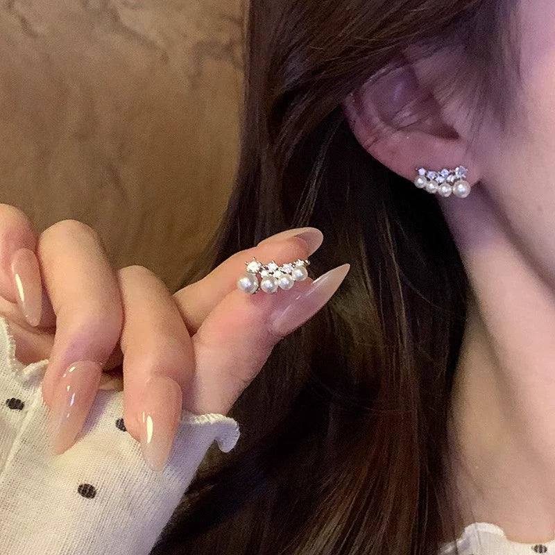 Wholesale Women's Copper Geometric Zircon Wings Pearl Earrings Electroplated Light Luxury Minimalist Design