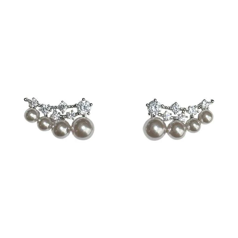 Wholesale Women's Copper Geometric Zircon Wings Pearl Earrings Electroplated Light Luxury Minimalist Design - Image 5