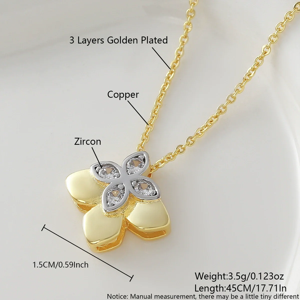 Wholesale Women's Copper Goldplated Flowershaped Necklace With Rhinestones And Cross Chain In Light Luxury Style - Image 5