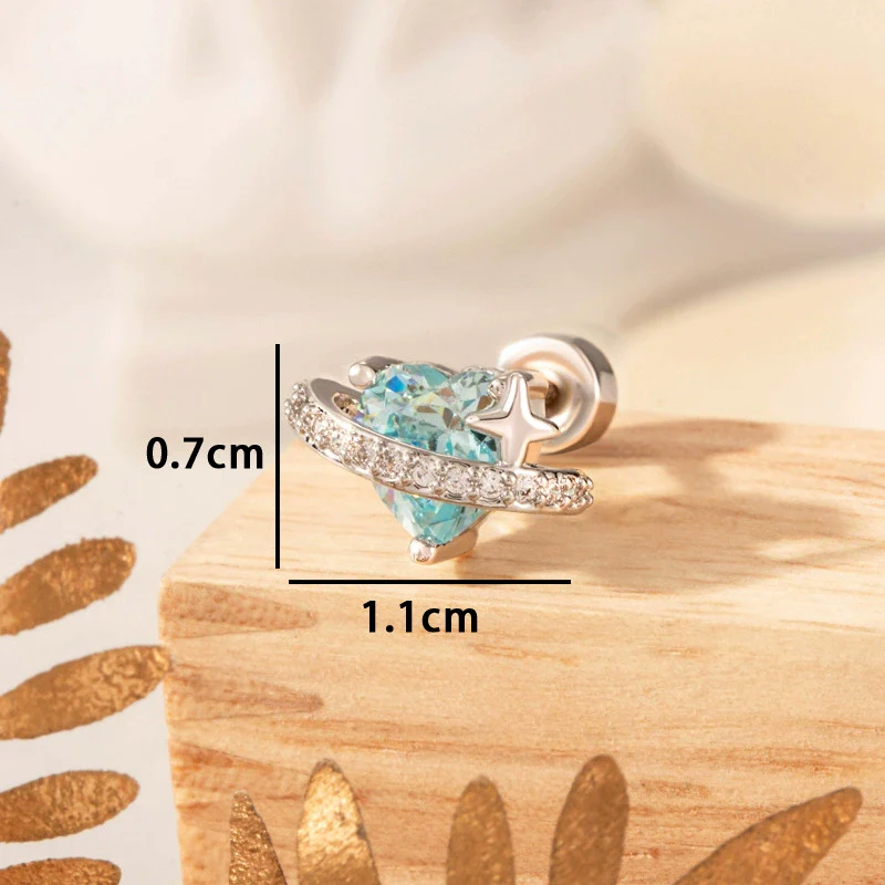 Wholesale Women's Copper Heart Shape Titanium Steel Screw Ear Bone Nail Earrings Set With Diamonds Sweet Cute Design Sense Niche - Image 3