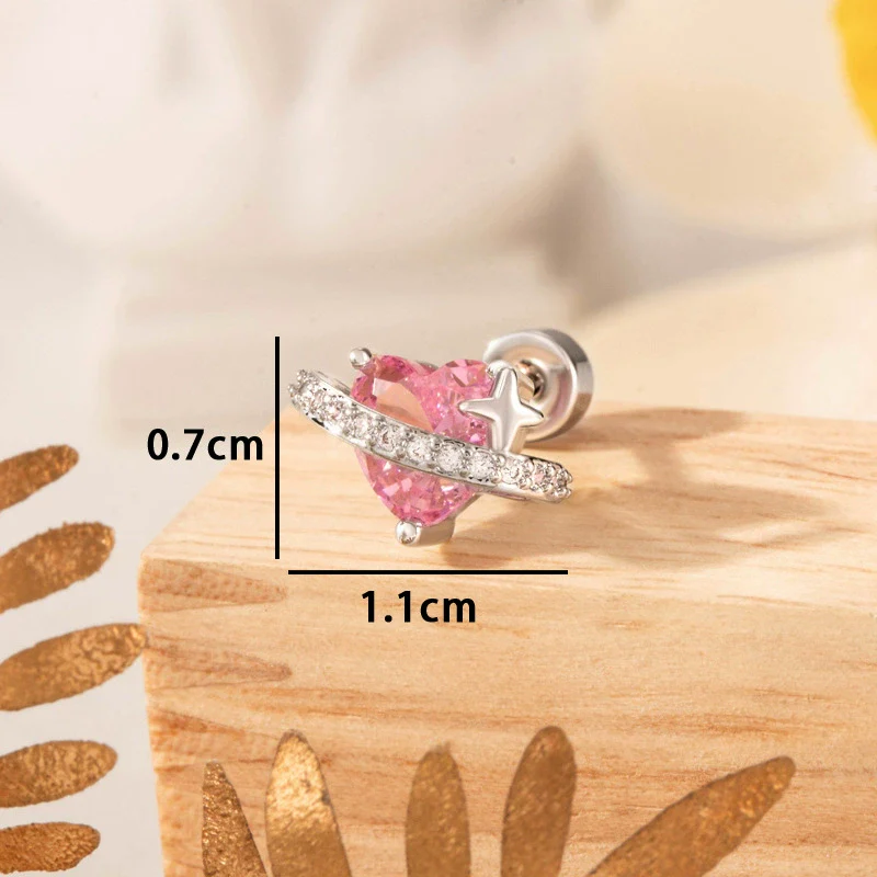 Wholesale Women's Copper Heart Shape Titanium Steel Screw Ear Bone Nail Earrings Set With Diamonds Sweet Cute Design Sense Niche - Image 6
