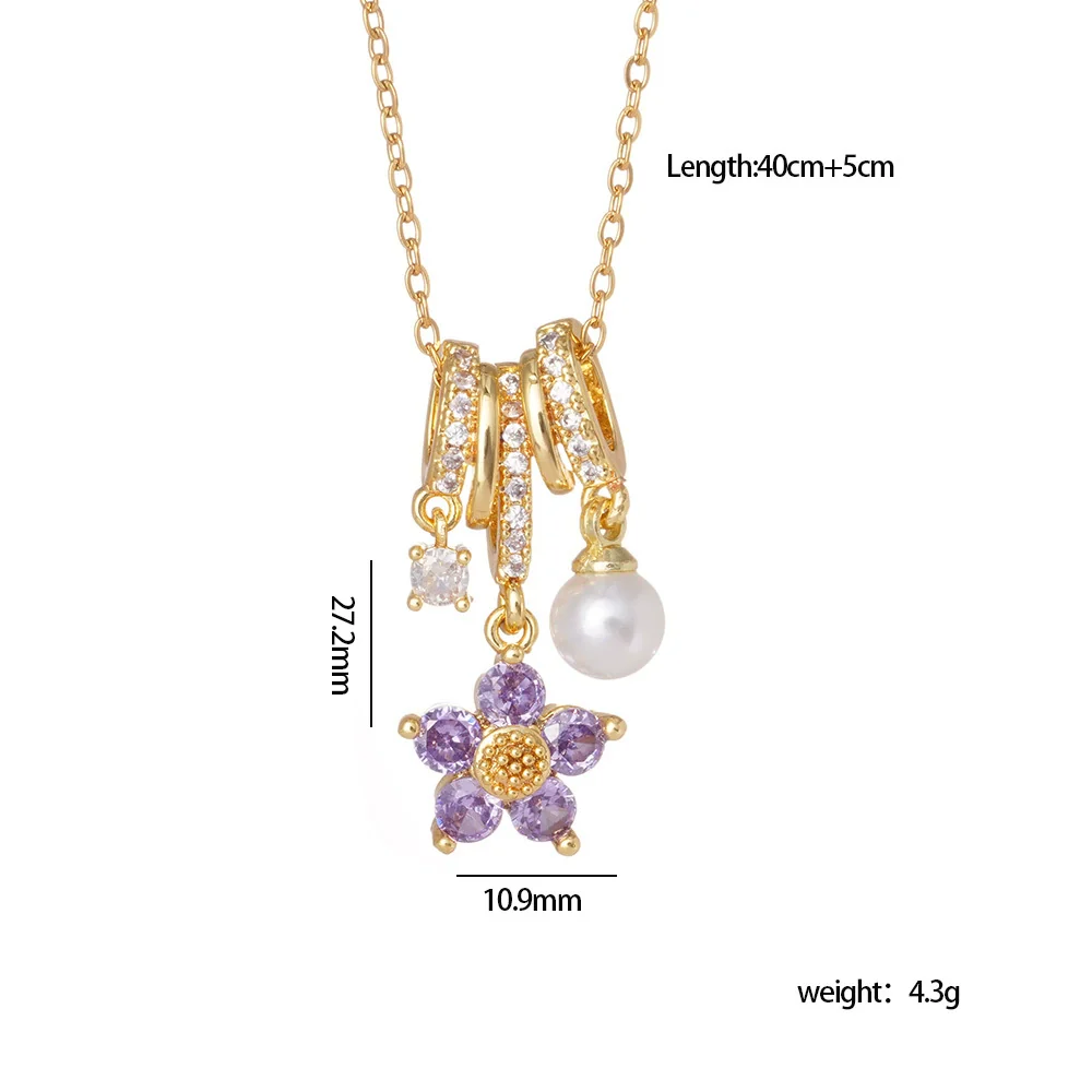 Wholesale Women's Copper Inlaid Mixed Gemstone Flower Tassel Pendant O Chain Necklace With Electroplating Treatment - Image 5