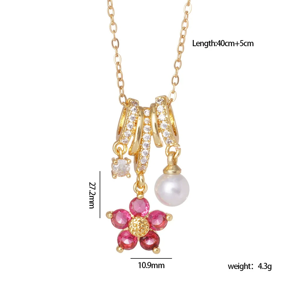 Wholesale Women's Copper Inlaid Mixed Gemstone Flower Tassel Pendant O Chain Necklace With Electroplating Treatment - Image 8