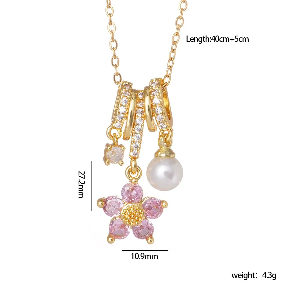 Wholesale Women's Copper Inlaid Mixed Gemstone Flower Tassel Pendant O Chain Necklace With Electroplating Treatment - Image 9