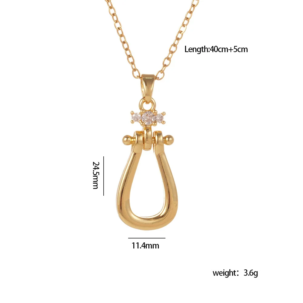Wholesale Women's Copper Inlaid Zircon Geometric Horseshoe Buckle Pendant Necklace With Stainless Steel O Word Chain And Electroplating - Image 5