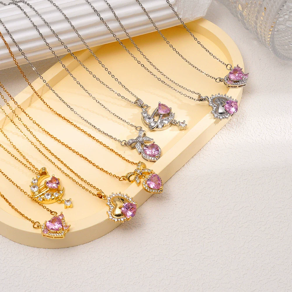 Wholesale Women's Copper Inlaid Zircon Geometric Light Luxury Style Necklace With Electroplating And O Word Chain - Image 3