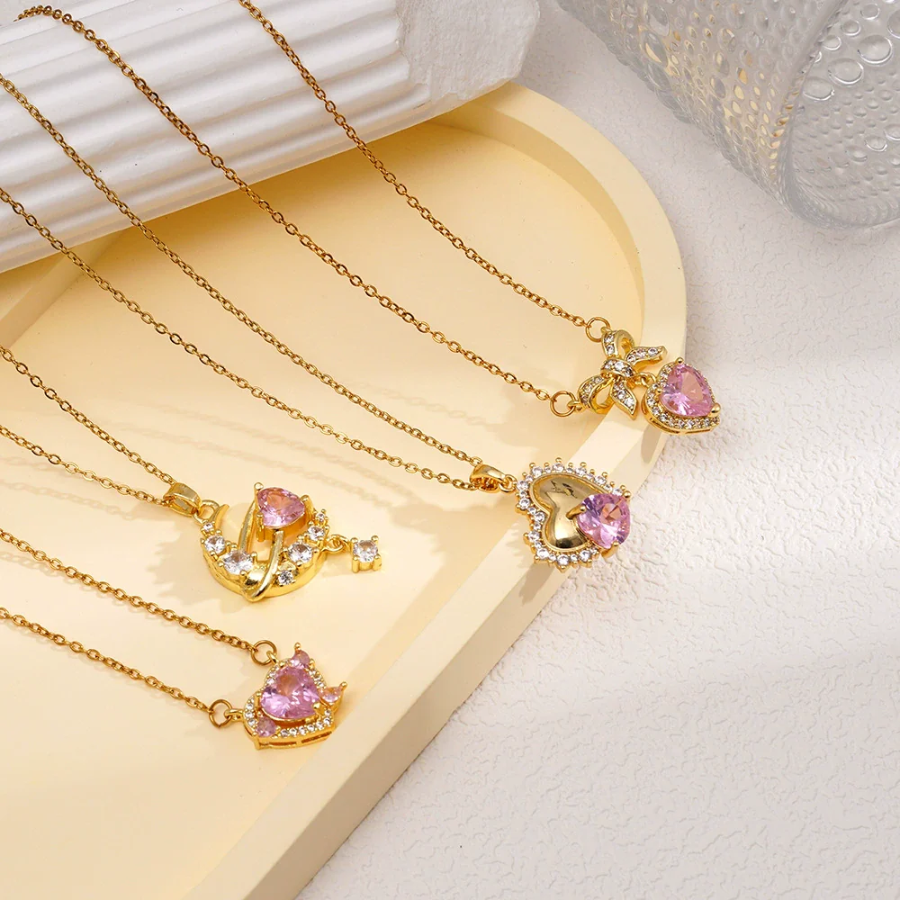 Wholesale Women's Copper Inlaid Zircon Geometric Light Luxury Style Necklace With Electroplating And O Word Chain - Image 4