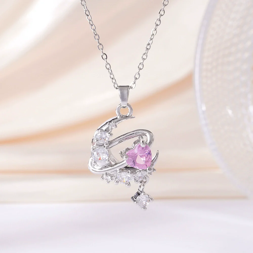 Wholesale Women's Copper Inlaid Zircon Geometric Light Luxury Style Necklace With Electroplating And O Word Chain - Image 9