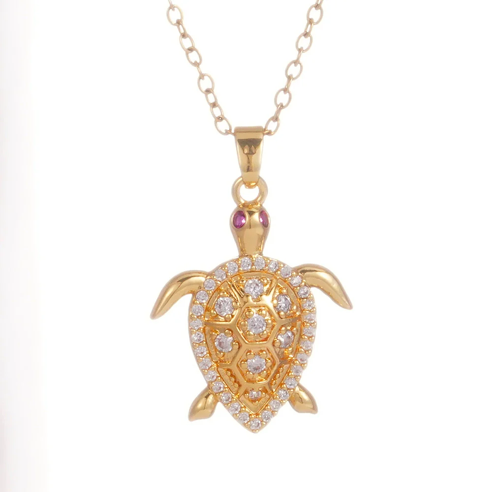 Wholesale Women's Copper Inlaid Zircon Ocean Series Turtle Pendant Necklace Electroplated Animal Zodiac Stylish Fashion Versatile Clavicle Chain Jewelry - Image 5