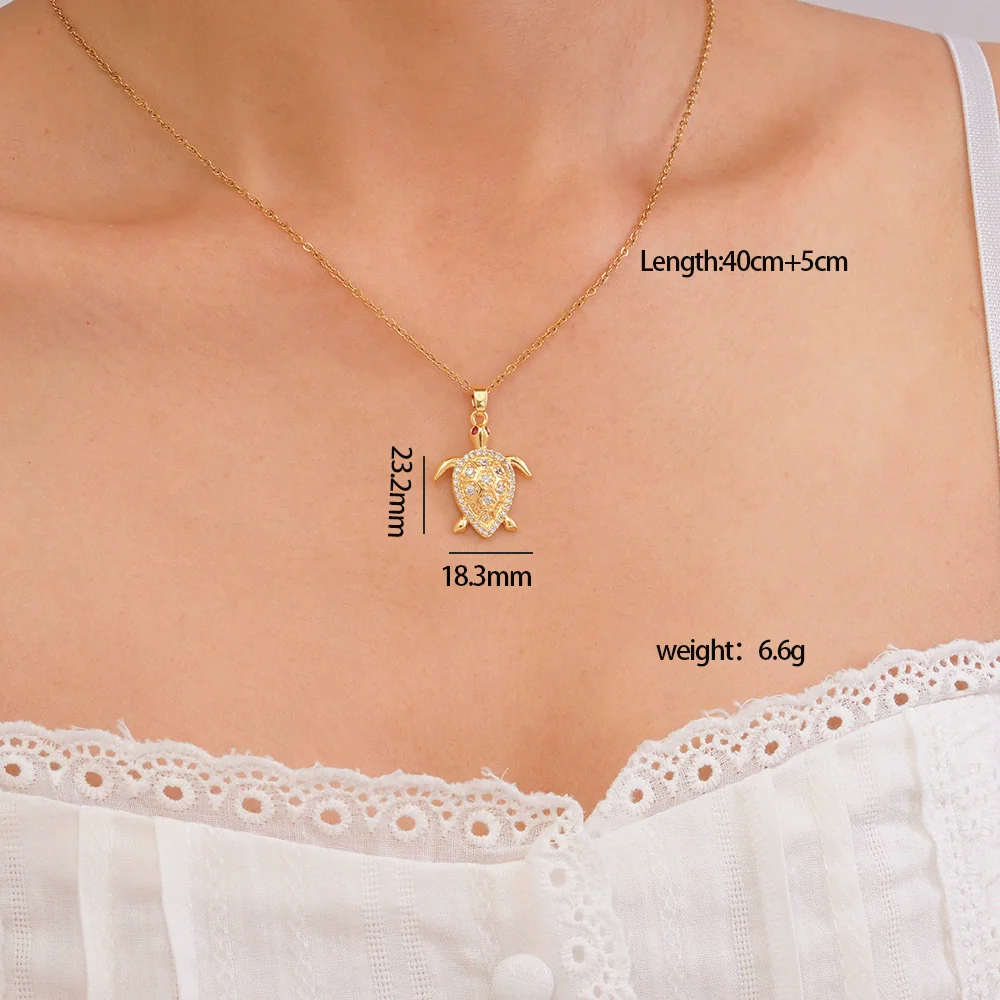 Wholesale Women's Copper Inlaid Zircon Ocean Series Turtle Pendant Necklace Electroplated Animal Zodiac Stylish Fashion Versatile Clavicle Chain Jewelry - Image 6