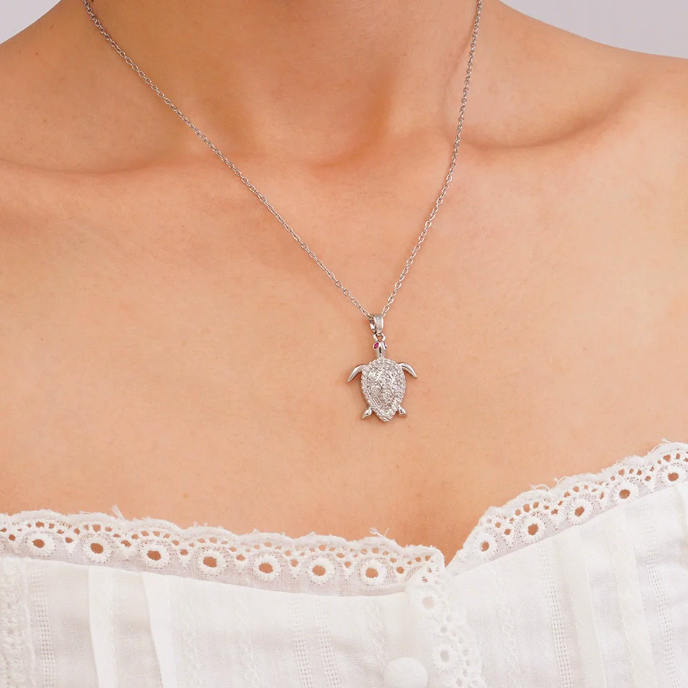 Wholesale Women's Copper Inlaid Zircon Ocean Series Turtle Pendant Necklace Electroplated Animal Zodiac Stylish Fashion Versatile Clavicle Chain Jewelry - Image 7