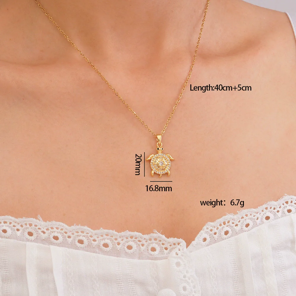Wholesale Women's Copper Inlaid Zircon Ocean Series Turtle Pendant Necklace Electroplated Animal Zodiac Stylish Fashion Versatile Clavicle Chain Jewelry - Image 8